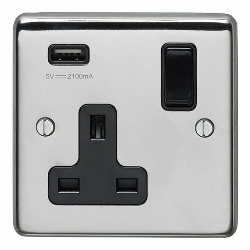 Eurolite Plug Sockets Polished Stainless Steel Stainless steel 1 Gang Usb Socket - Polished Stainless Steel