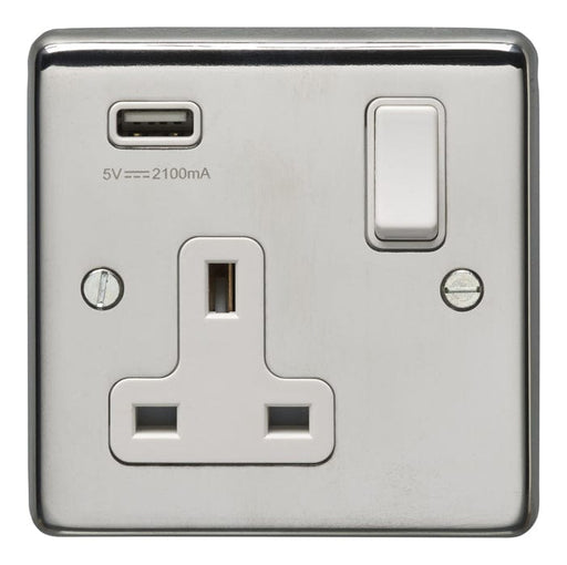 Eurolite Plug Sockets Polished Stainless Steel Stainless steel 1 Gang Usb Socket - Polished Stainless Steel