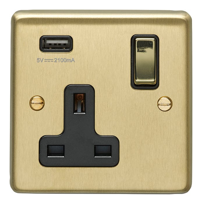 Eurolite Plug Sockets Satin Brass Stainless steel 1 Gang Usb Socket - Satin Brass