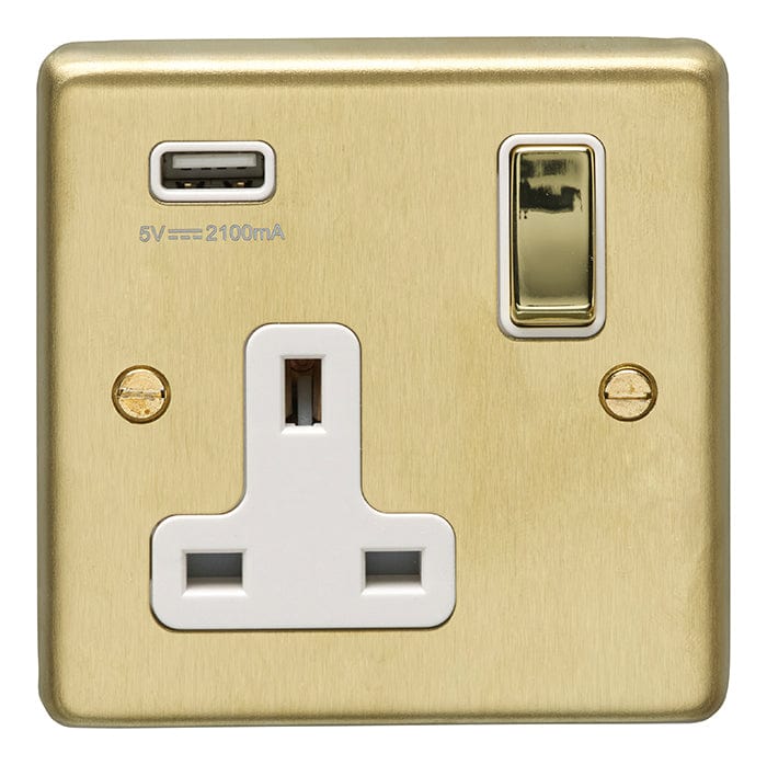 Eurolite Plug Sockets Satin Brass Stainless steel 1 Gang Usb Socket - Satin Brass