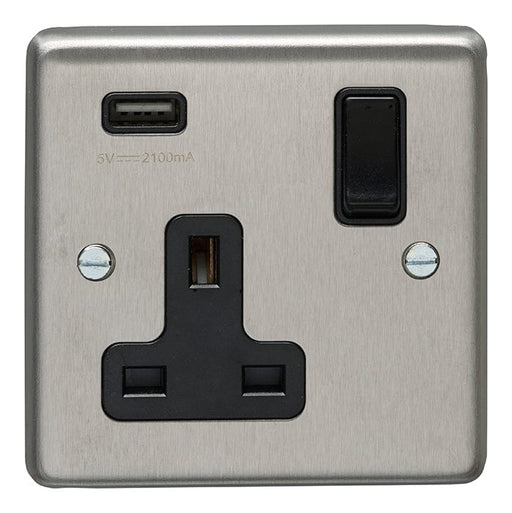 Eurolite Plug Sockets Satin Stainless Steel Stainless steel 1 Gang Usb Socket - Satin Stainless Steel