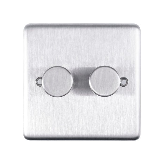 Eurolite Switches Satin Stainless Steel Stainless steel 2 Gang Dimmer - Satin Stainless Steel