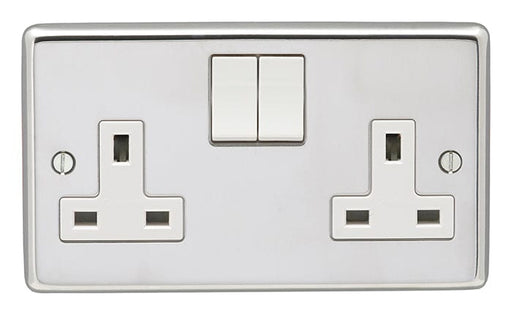 Eurolite Plug Sockets Polished Stainless Steel Stainless steel 2 Gang Socket - Polished Stainless Steel