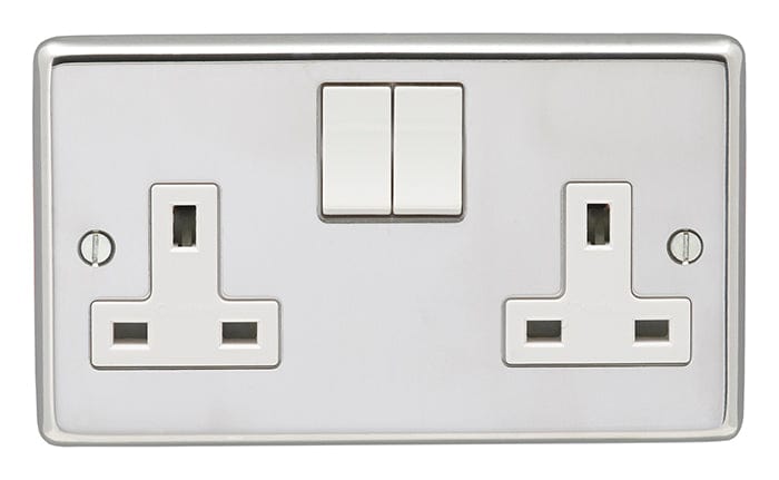 Eurolite Plug Sockets Polished Stainless Steel Stainless steel 2 Gang Socket - Polished Stainless Steel