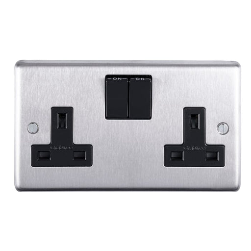 Eurolite Plug Sockets Satin Stainless Steel Stainless steel 2 Gang Socket - Satin Stainless Steel