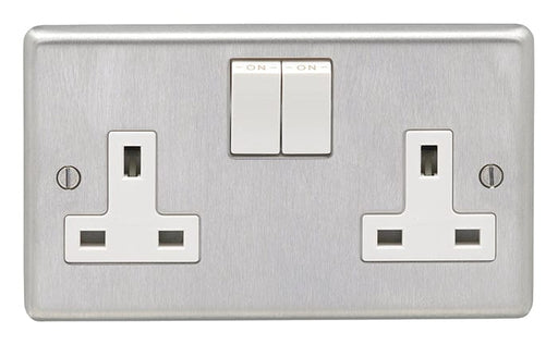 Eurolite Plug Sockets Satin Stainless Steel Stainless steel 2 Gang Socket - Satin Stainless Steel