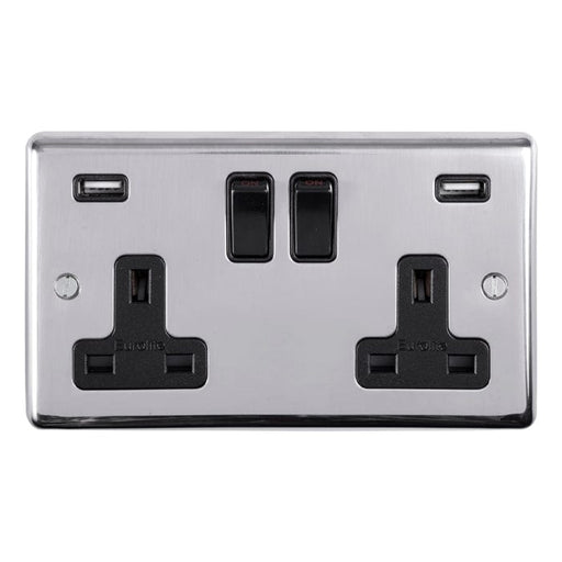 Eurolite Plug Sockets Polished Stainless Steel Stainless steel 2 Gang Usb Socket - Polished Stainless Steel