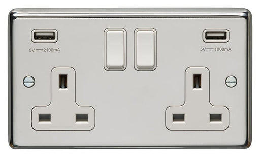 Eurolite Plug Sockets Polished Stainless Steel Stainless steel 2 Gang Usb Socket - Polished Stainless Steel