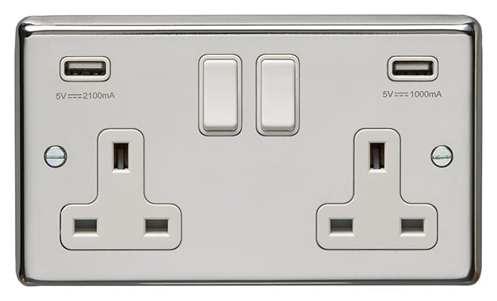 Eurolite Plug Sockets Polished Stainless Steel Stainless steel 2 Gang Usb Socket - Polished Stainless Steel