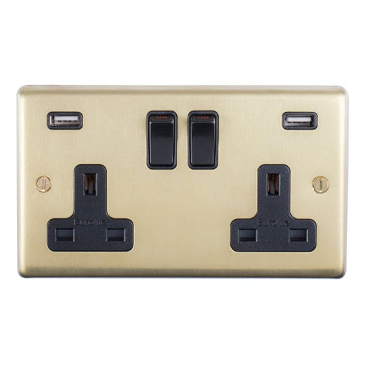 Eurolite Plug Sockets Satin Brass Stainless steel 2 Gang Usb Socket - Satin Brass