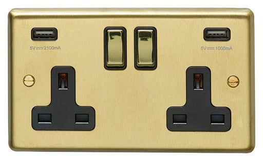 Eurolite Plug Sockets Satin Brass Stainless steel 2 Gang Usb Socket - Satin Brass