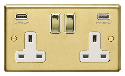 Eurolite Plug Sockets Satin Brass Stainless steel 2 Gang Usb Socket - Satin Brass