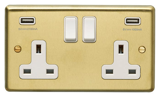 Eurolite Plug Sockets Satin Brass Stainless steel 2 Gang Usb Socket - Satin Brass