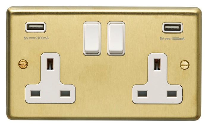 Eurolite Plug Sockets Satin Brass Stainless steel 2 Gang Usb Socket - Satin Brass