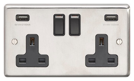 Eurolite Plug Sockets Satin Stainless Steel Stainless steel 2 Gang Usb Socket - Satin Stainless Steel