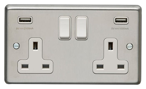 Eurolite Plug Sockets Satin Stainless Steel Stainless steel 2 Gang Usb Socket - Satin Stainless Steel