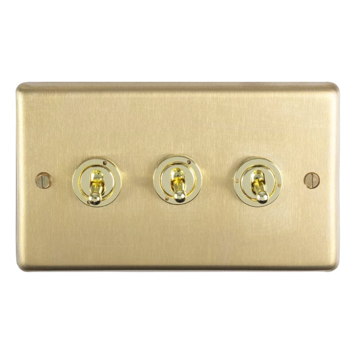 Eurolite Switches Satin Brass Stainless steel 3 Gang Toggle Switch - Satin Brass