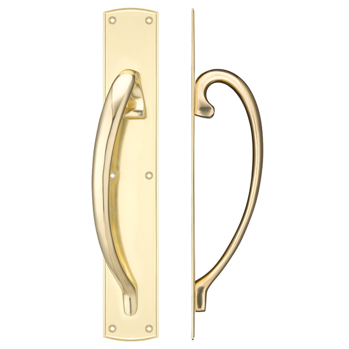 Cast Brass Large Pull Handle with Backplate - Left Handed - 457 x 76mm