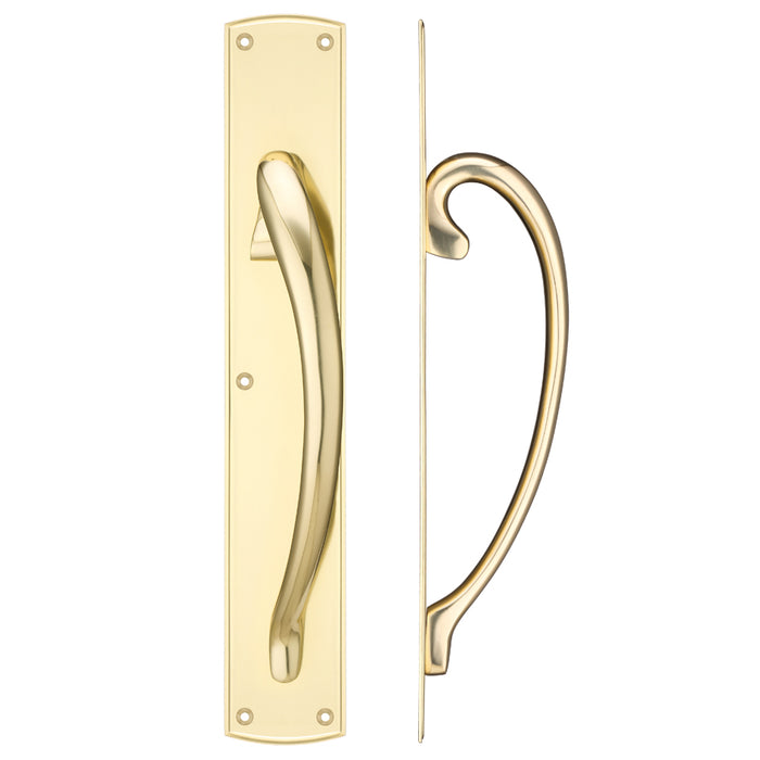 Cast Brass Large Pull Handle with Backplate - Right Handed - 457 x 76mm