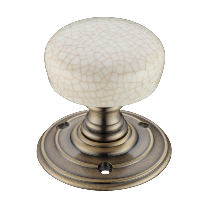 Porcelain Mortice Knob on Round Rose - Ivory Crackle - Face Fix / Bronze