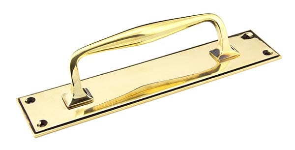 From The Anvil Handles Aged Brass 300mm Art Deco Pull Handle on Backplate