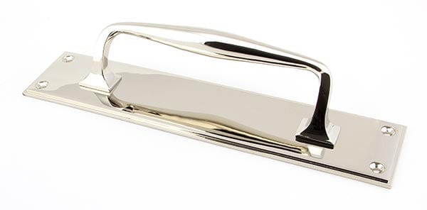 From The Anvil Handles Polished Nickel 300mm Art Deco Pull Handle on Backplate