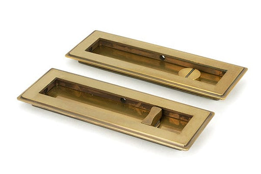 From The Anvil Flush Pull Handles 175mm Aged Brass  Art Deco Rectangular Pull - Privacy Set