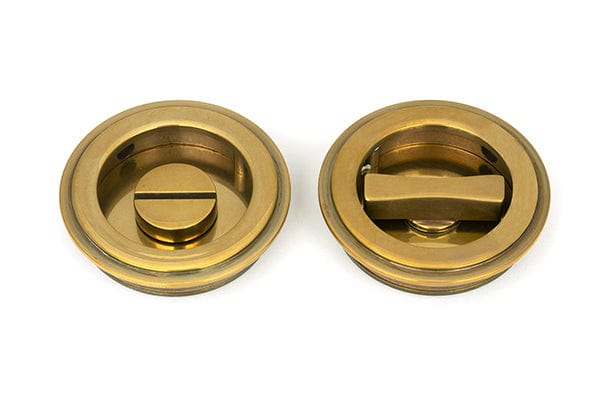 From The Anvil Flush Pull Handles 60mm Aged Brass  Art Deco Round Pull - Privacy Set