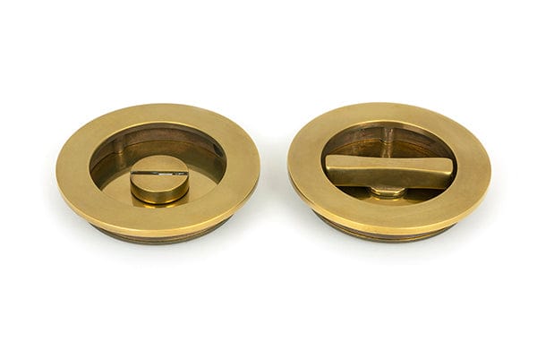 From The Anvil Flush Pull Handles 75mm Aged Brass  Art Deco Round Pull - Privacy Set