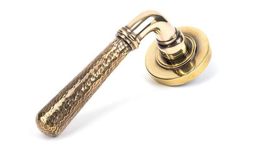 From The Anvil Handles Plain Aged Brass Hammered Newbury Lever on Rose Set (Plain) - Unsprung