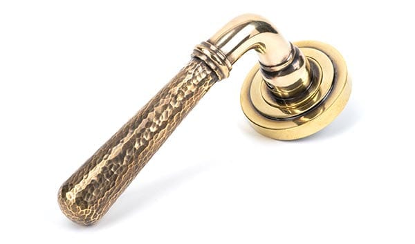 From The Anvil Handles Art Deco Aged Brass Hammered Newbury Lever on Rose Set (Plain) - Unsprung