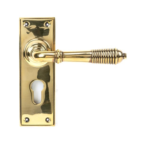 From The Anvil Handles Lever Euro Aged Brass Reeded Lever Latch Set