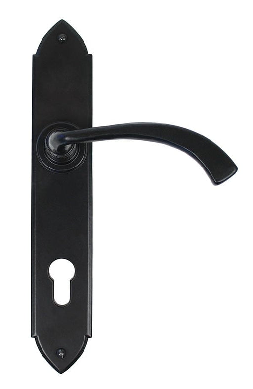 From The Anvil Window Hardware Black Black Gothic Curved Lever Espag. Lock Set