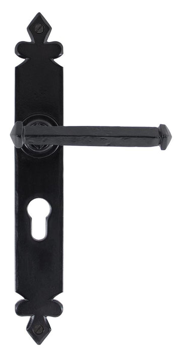 From The Anvil Handles Euro Black Tudor Lever Euro Lock Set