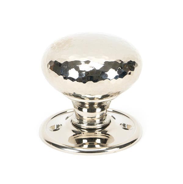 From The Anvil Knobs Polished Nickel Hammered Mushroom Mortice/Rim Knob Set