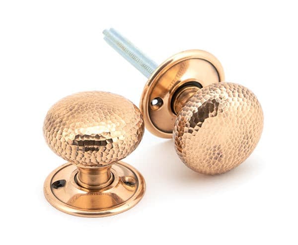 From The Anvil Knobs Polished Bronze Hammered Mushroom Mortice/Rim Knob Set