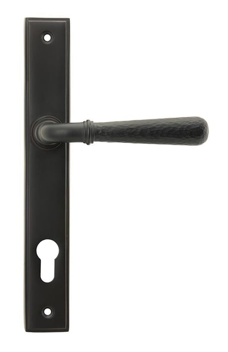 From The Anvil Window Hardware Aged Bronze Hammered Newbury Slimline Espag. Lock Set