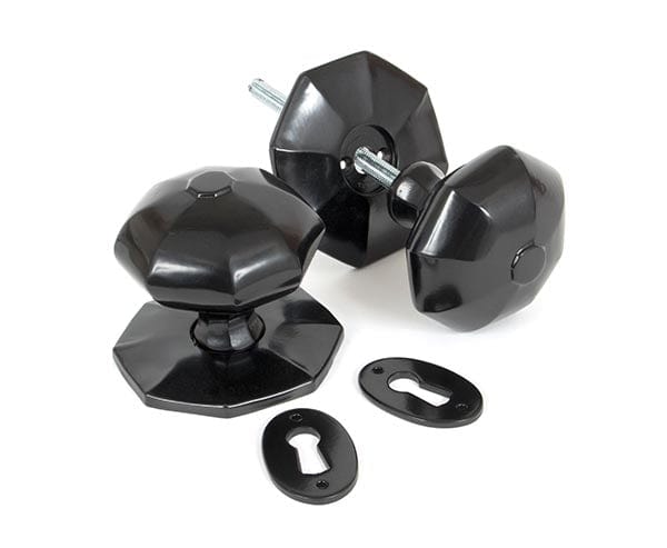 From The Anvil Knobs Black Large Octagonal Mortice/Rim Knob Set