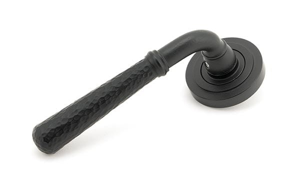 From The Anvil Handles Art Deco Matt Black Hammered Newbury Lever on Rose Set (Plain) - Unsprung