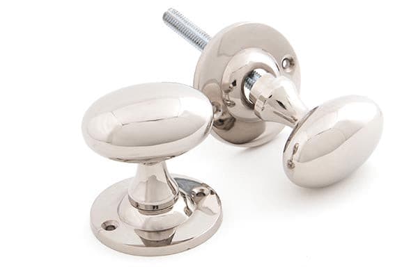 From The Anvil Knobs Polished Nickel Oval Mortice/Rim Knob Set