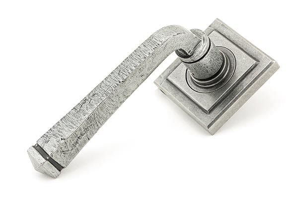 From The Anvil Handles Square Pewter Avon Round Lever on Rose Set (Plain) - Unsprung