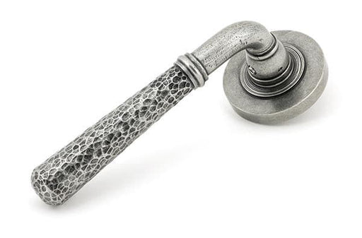 From The Anvil Handles Plain Pewter Hammered Newbury Lever on Rose Set