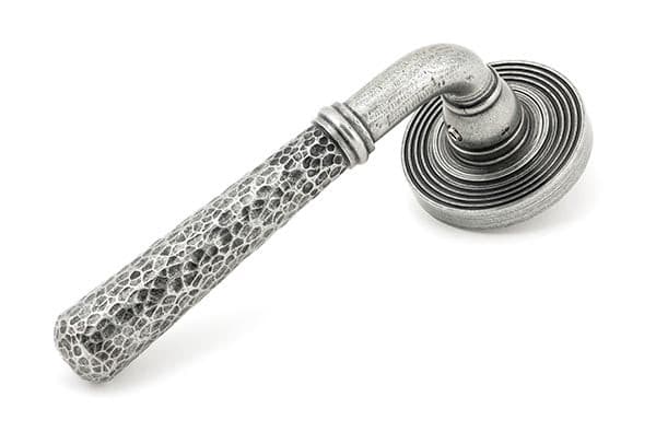 From The Anvil Handles Beehive Pewter Hammered Newbury Lever on Rose Set