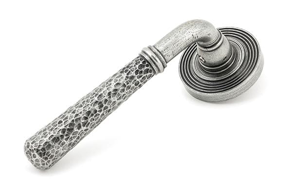 From The Anvil Handles Beehive Pewter Hammered Newbury Lever on Rose Set (Plain) - UnsprunG