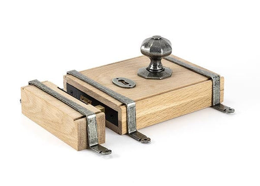 From The Anvil Rim Locks Pewter Patina Pewter Oak Box Lock & Octagonal Knob Set