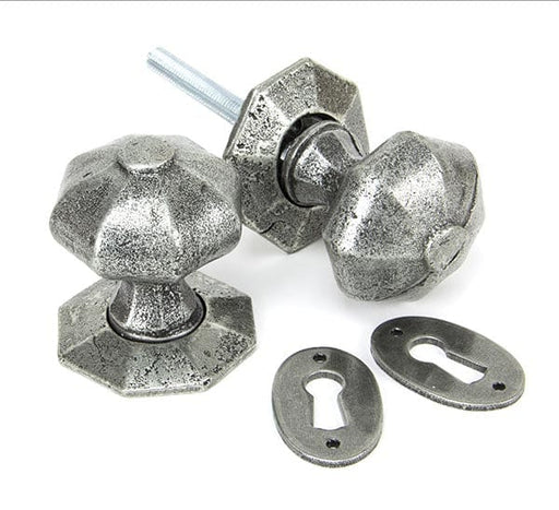 From The Anvil Knobs Ocagonal Pewter Octagonal Mortice/Rim Knob Set