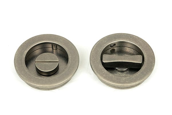 From The Anvil Flush Pull Handles 60mm Pewter  Plain Round Pull - Privacy Set