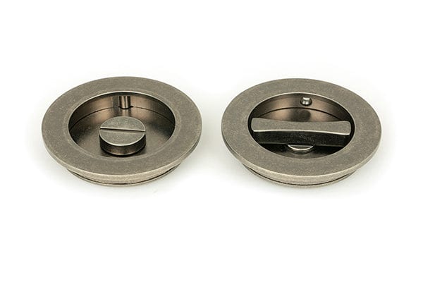 From The Anvil Flush Pull Handles 75mm Pewter  Plain Round Pull - Privacy Set