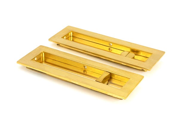 From The Anvil Flush Pull Handles 175mm Polished Brass  Plain Rectangular Pull - Privacy Set