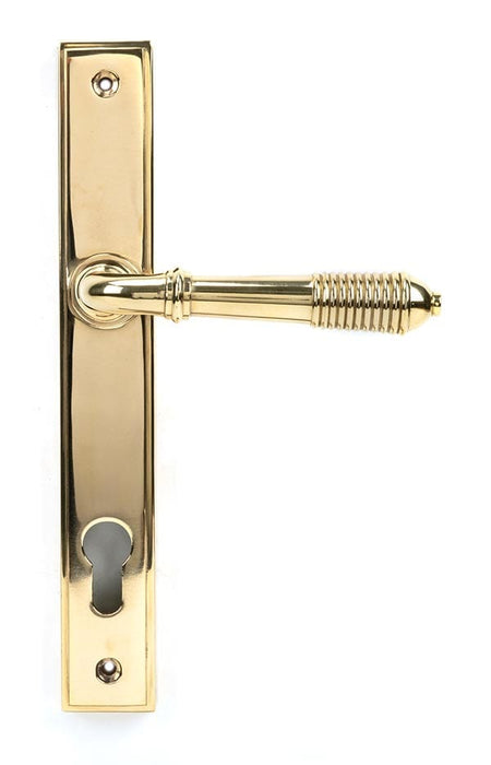 From The Anvil Handles Slimline Polished Brass Reeded Slimline Lever Espag. Lock Set